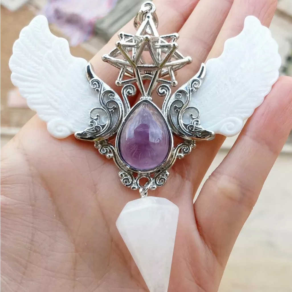 Silver And Purple Angel Wing Pendulum